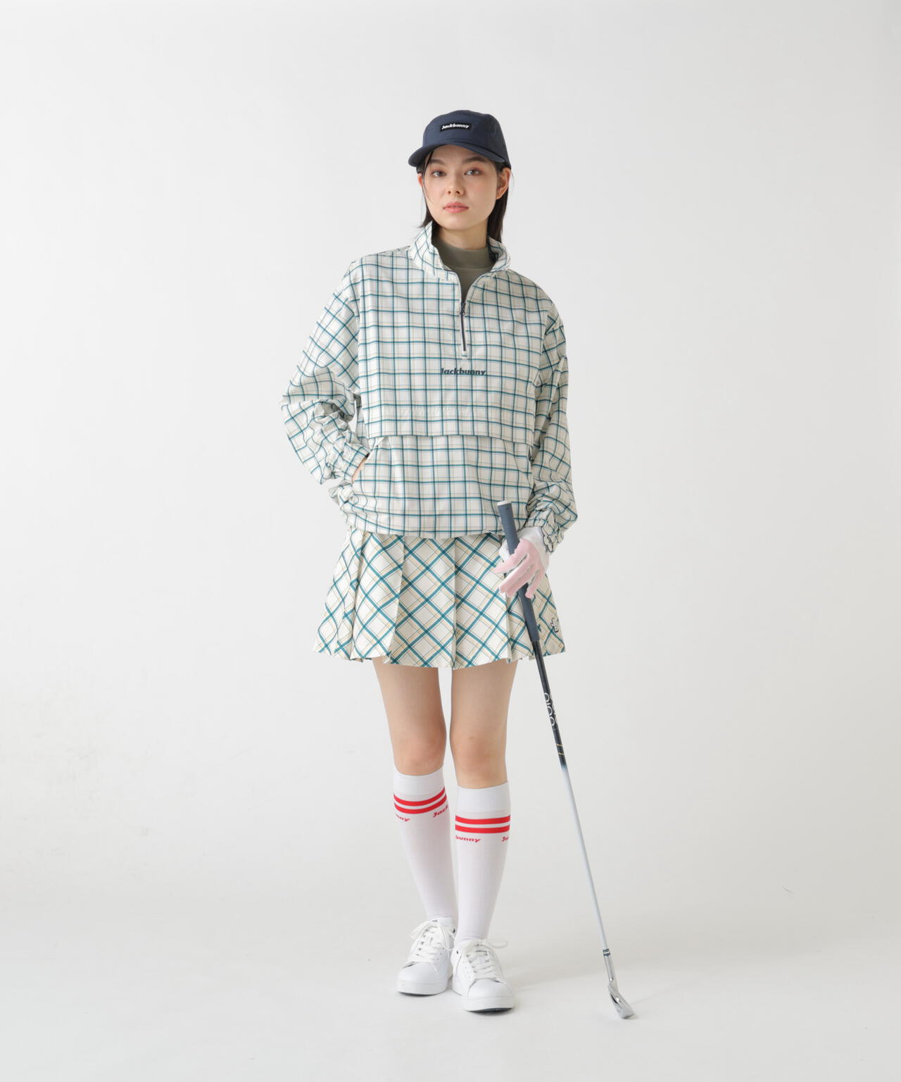 チェックプリント ハーフジップブルゾン