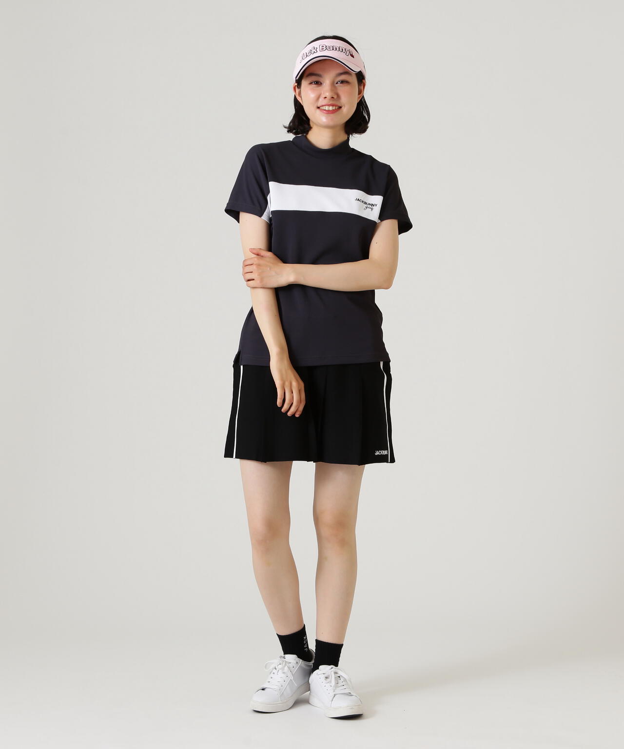 PEメッシュ半袖モックネックカットソー