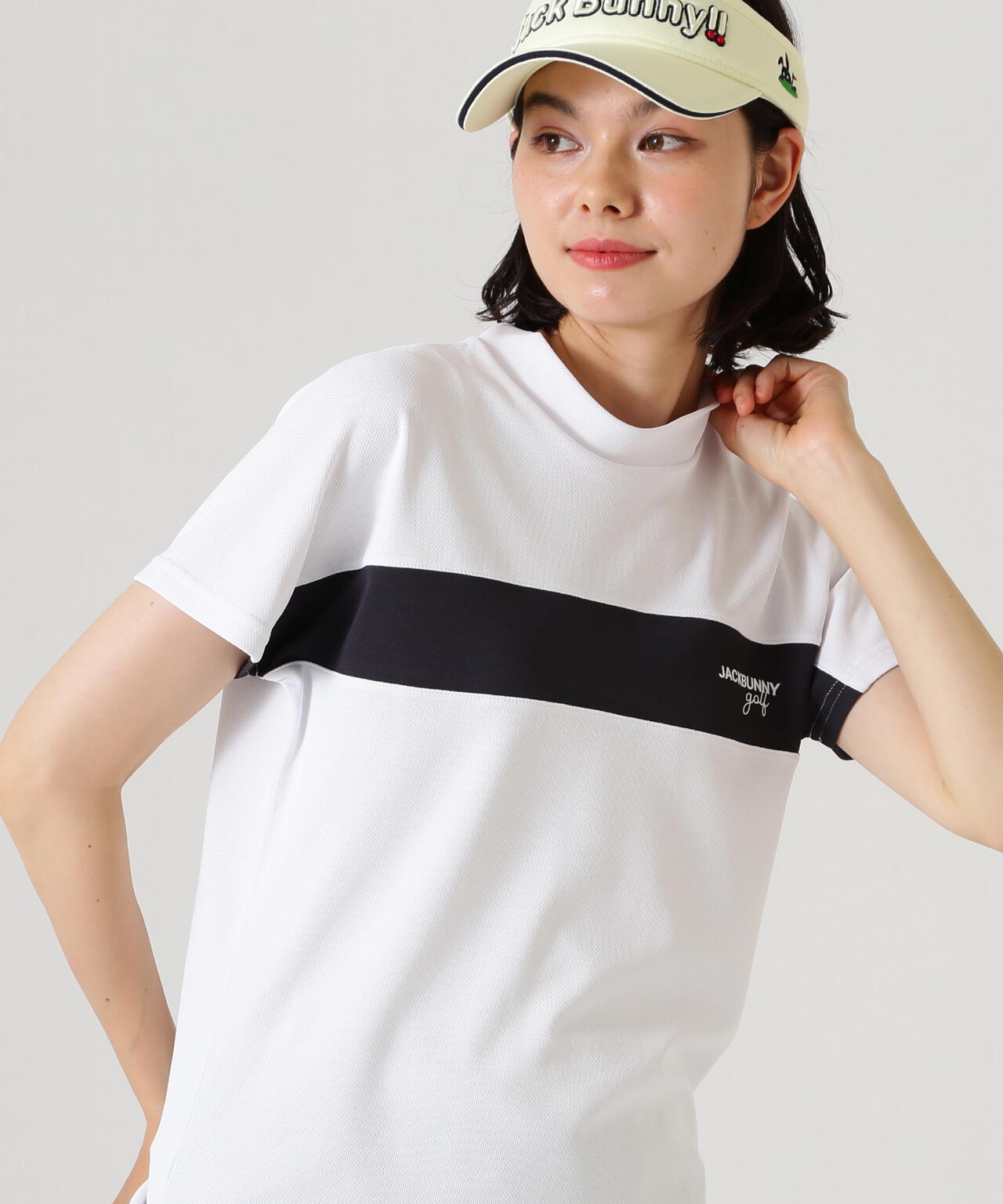 PEメッシュ半袖モックネックカットソー