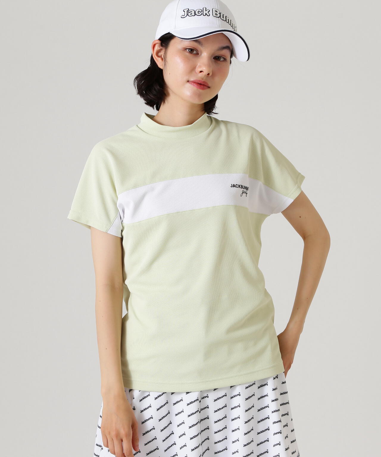 PEメッシュ半袖モックネックカットソー