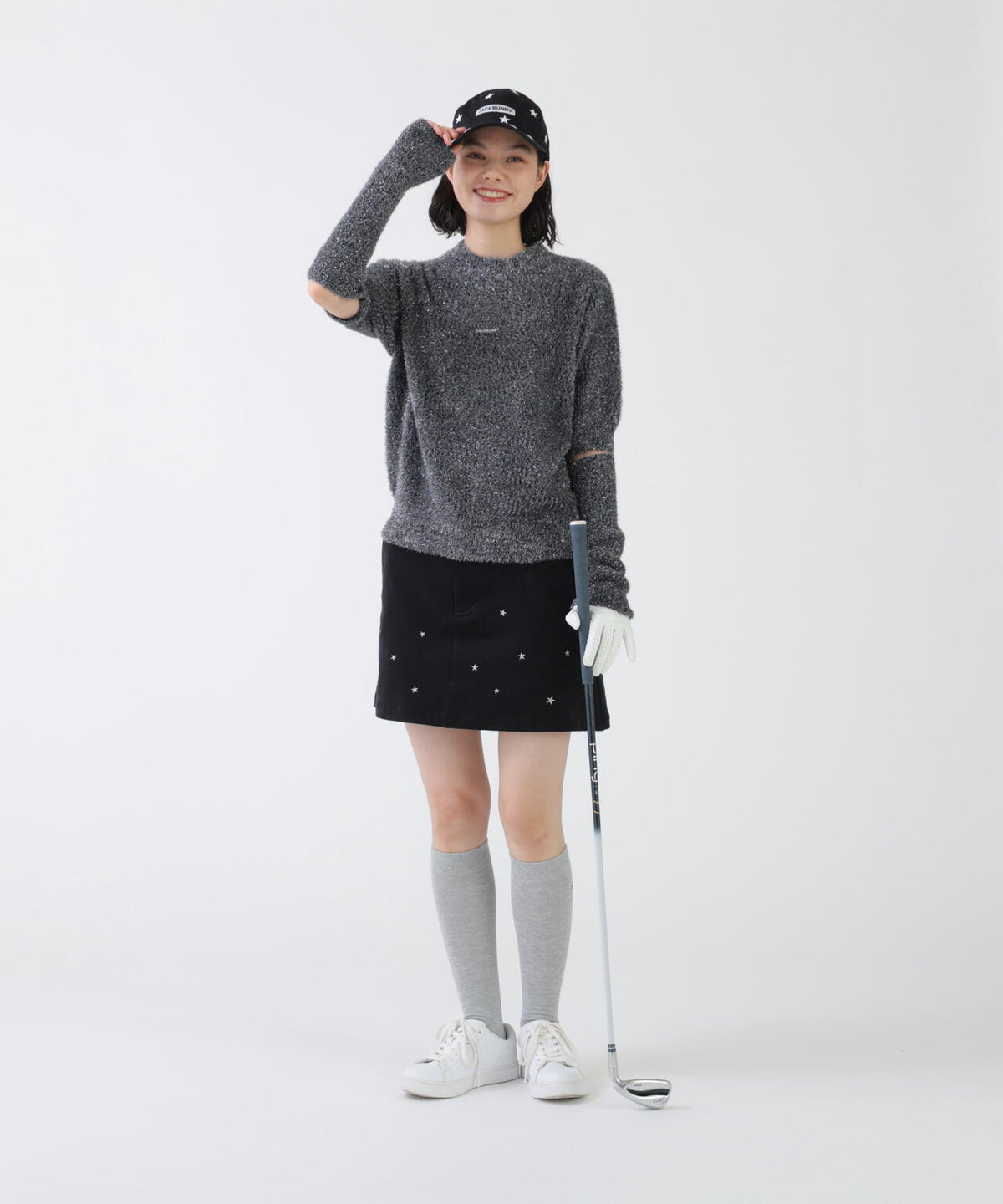 ラメシャギー アームウォーマー付きモックネックニットプルオーバー (WOMENS)