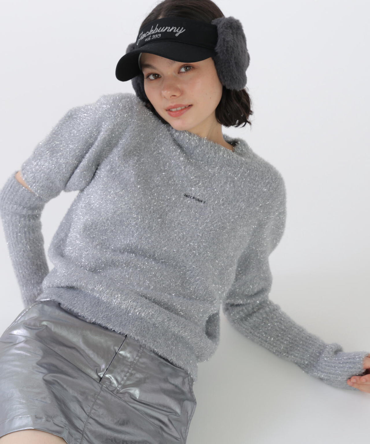 ラメシャギー アームウォーマー付きモックネックニットプルオーバー (WOMENS)