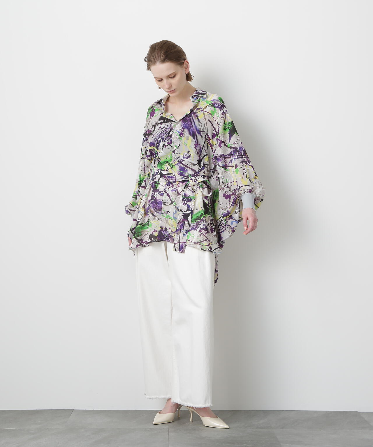 Printed Belted Bige Ste Shirts