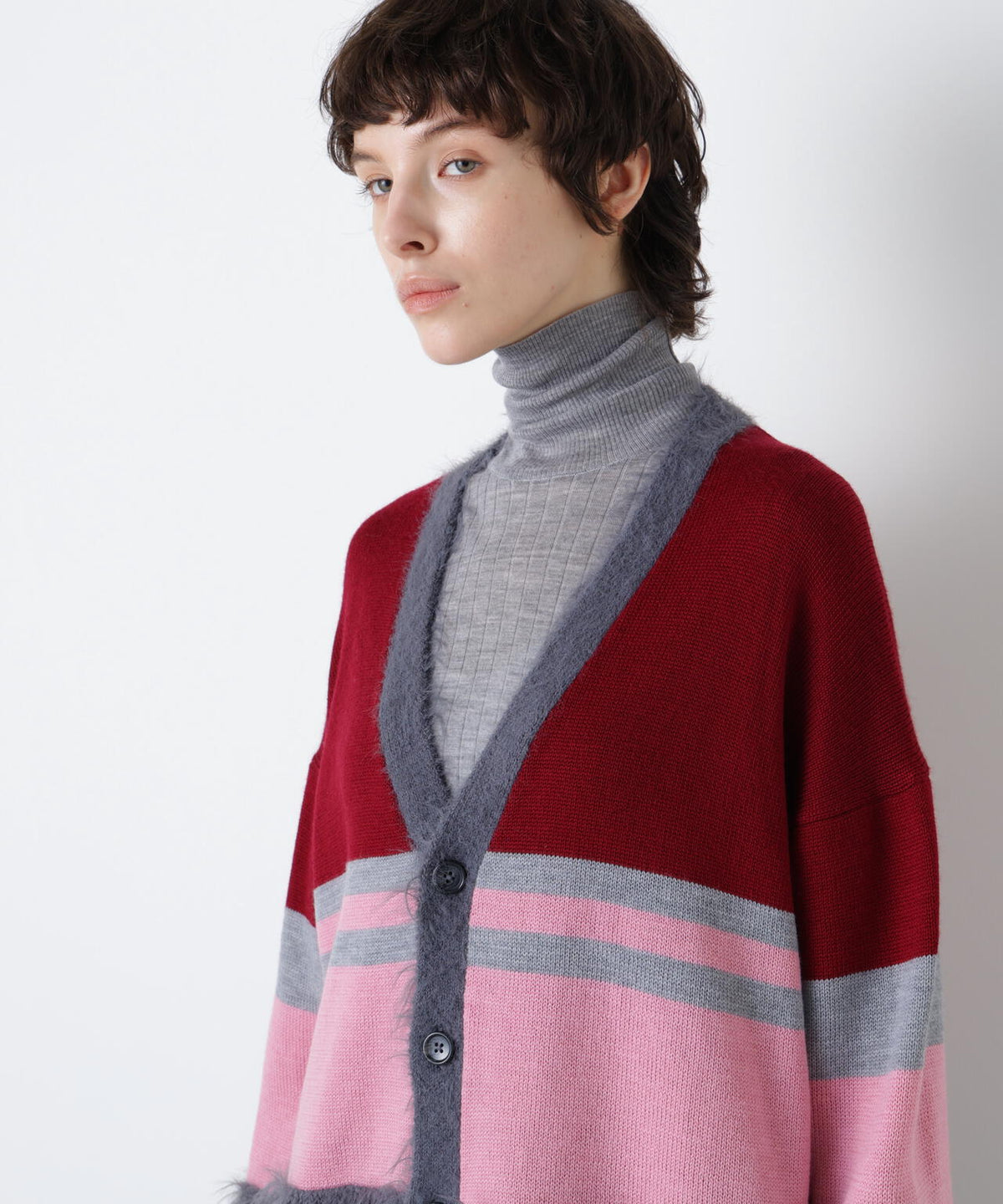 Fluffy Yarn Combi Cardigan