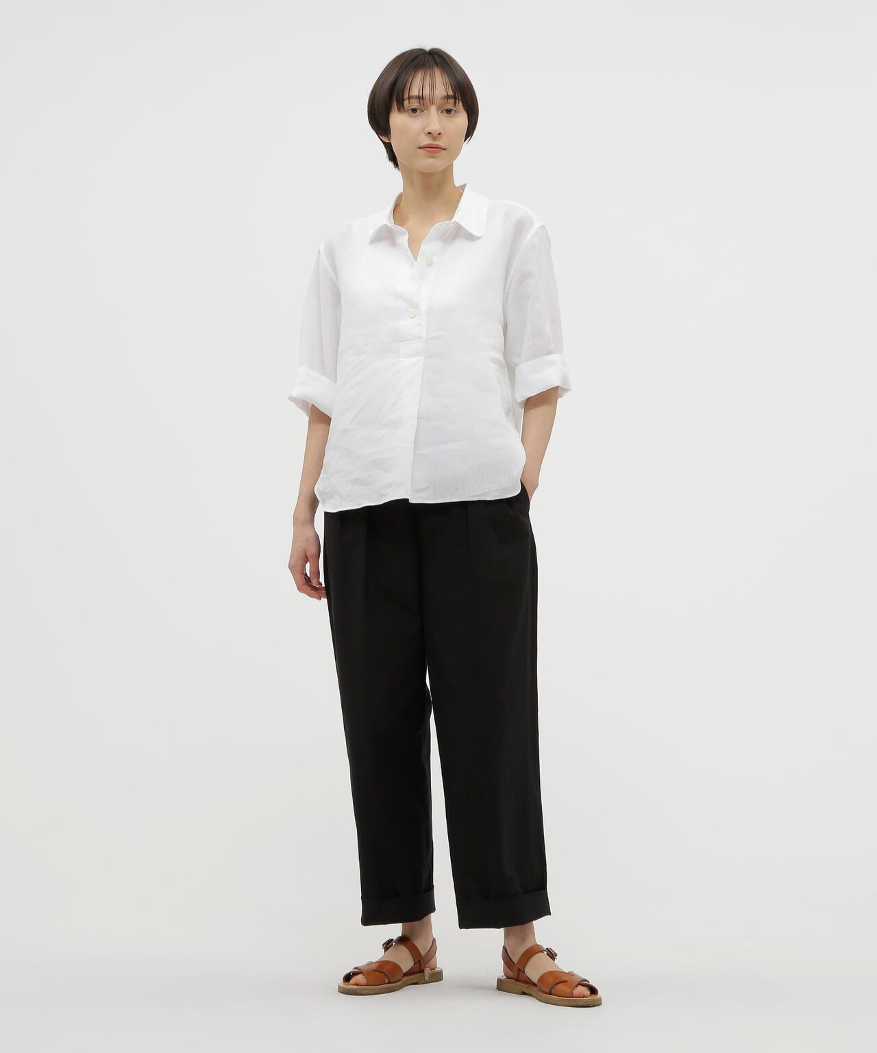 WASHED COTTON POPLIN TROUSERS