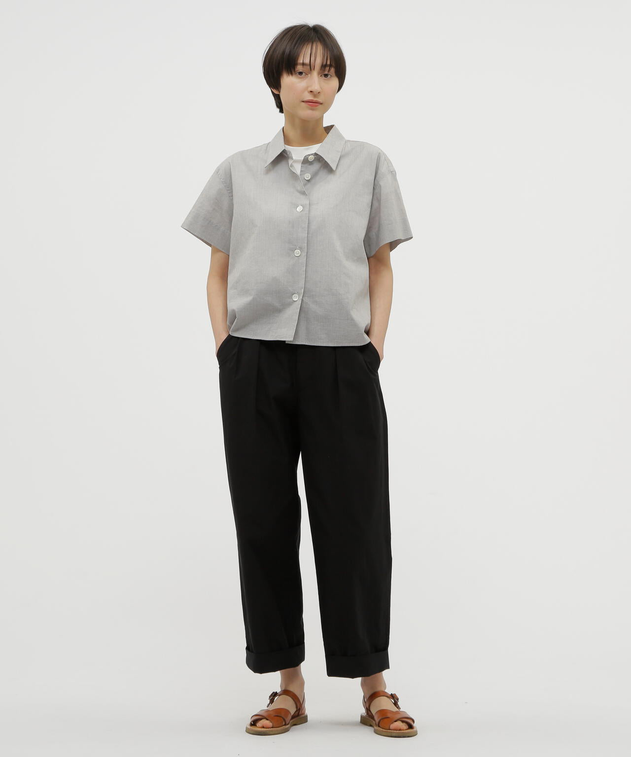 WASHED COTTON POPLIN TROUSERS