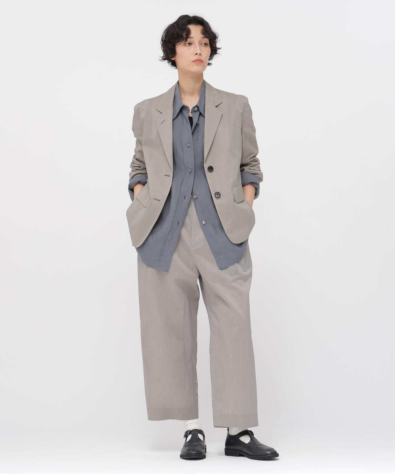 FINE STRIPE COTTON SILK JACKET