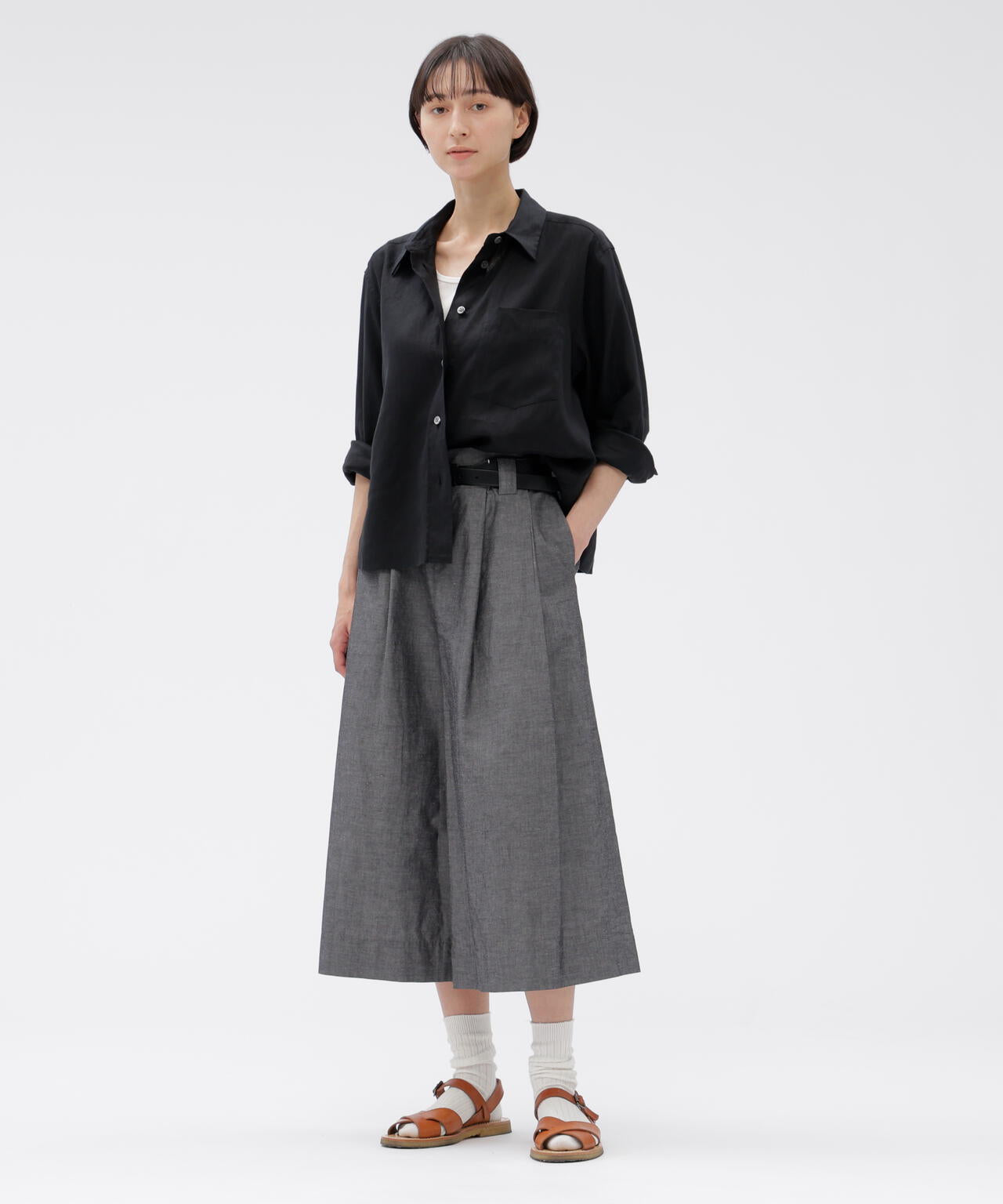 COTTON RAMIE CHAMBRAY TROUSERS