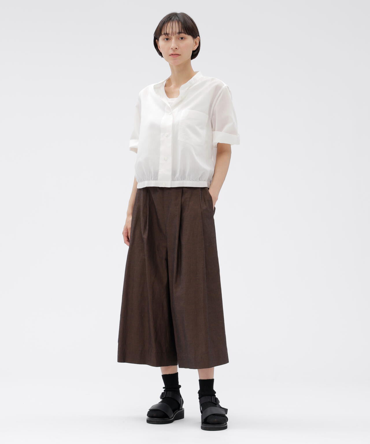 COTTON RAMIE CHAMBRAY TROUSERS