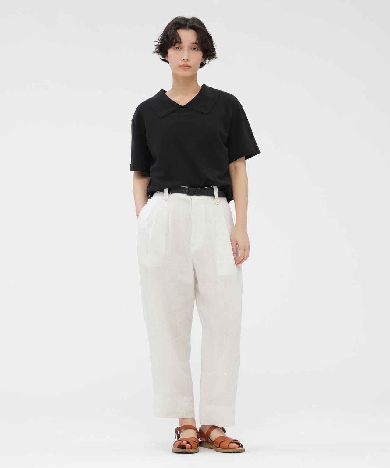 COTTON LINEN PIQUE JERSEY TOP