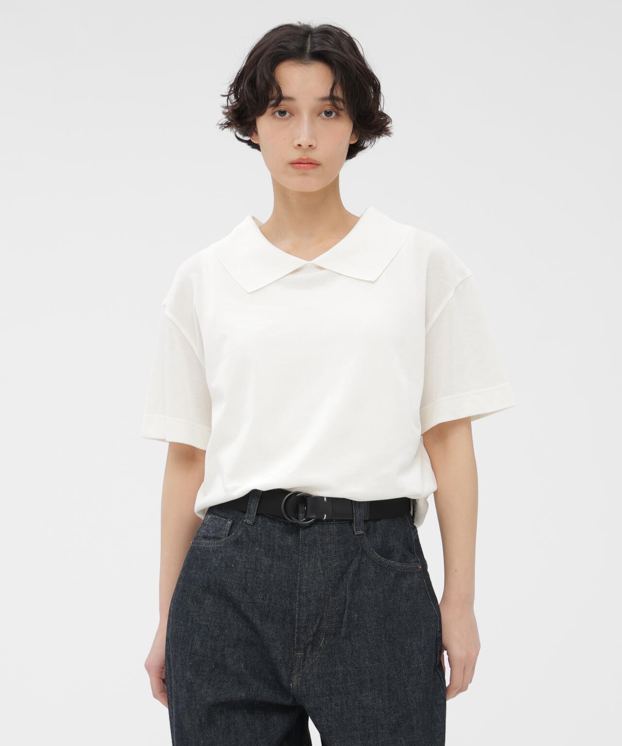 COTTON LINEN PIQUE JERSEY TOP