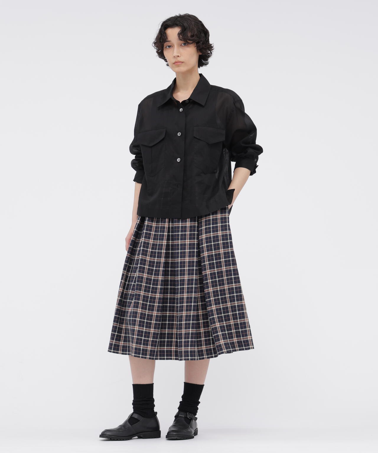 WOOL LINEN CHECK SKIRT