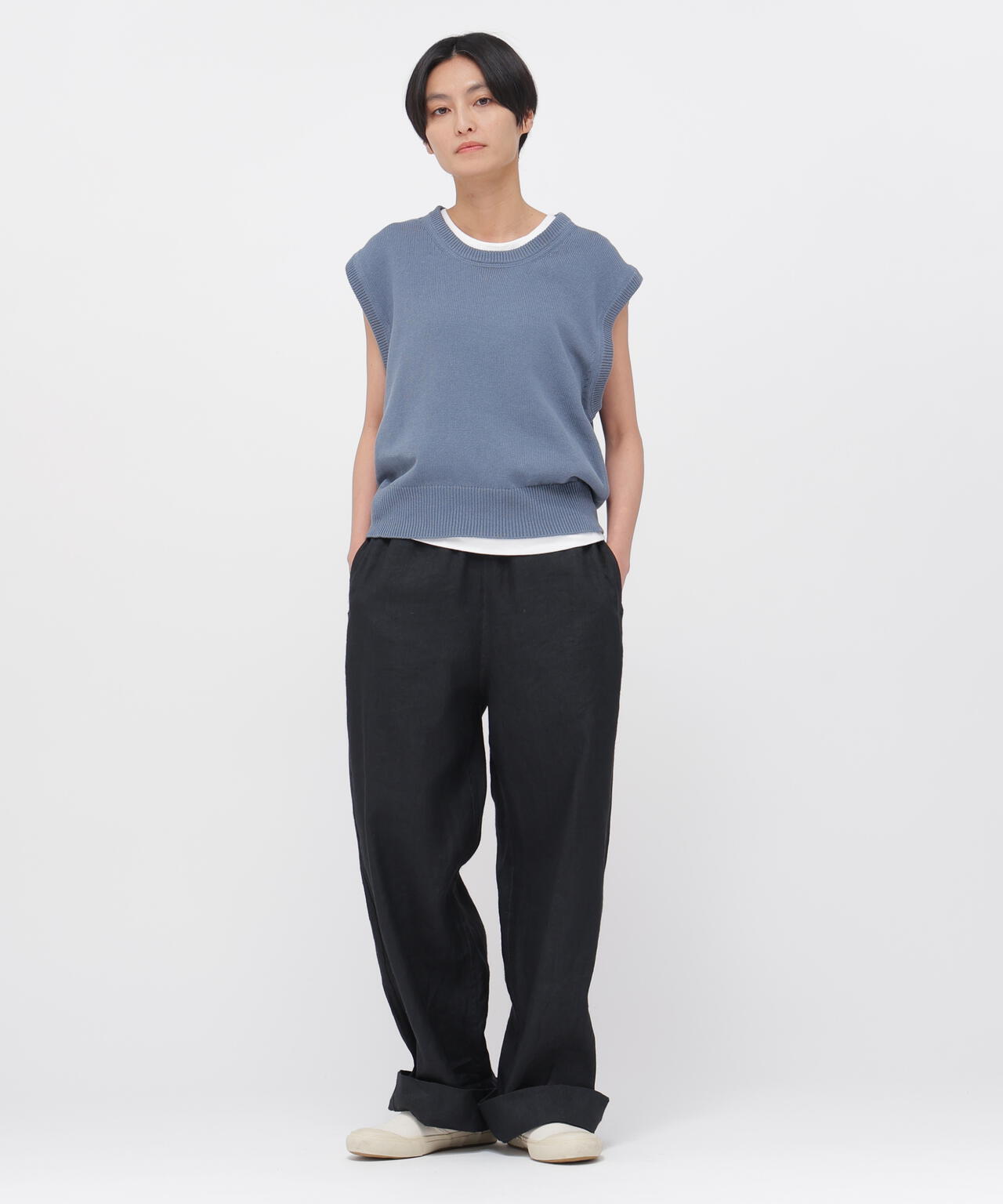 FADED WOOL LINEN TWILL TROUSERS