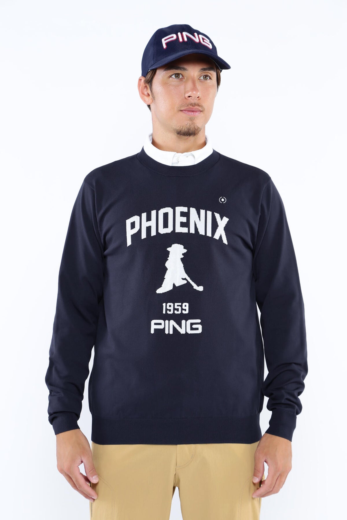 【PING APPAEREL】PHOENIX Mr.PINGジャガード軽量クルーネックニットプルオーバー ＜NATIVE＞ (MENS)