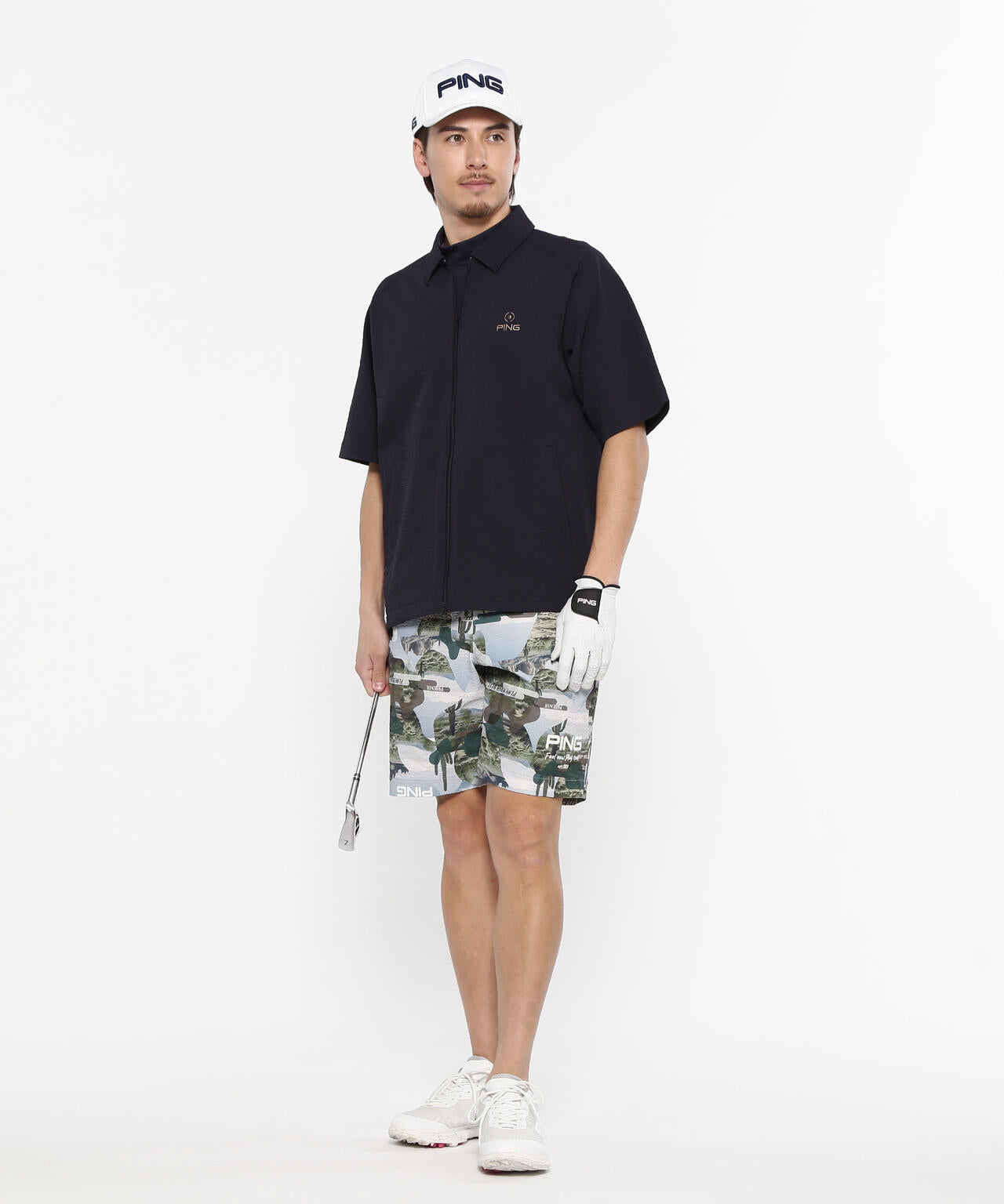 【PING APPAREL】全方向ストレッチサッカー半袖フルジップシャツ ＜NATIVE＞ (MENS)