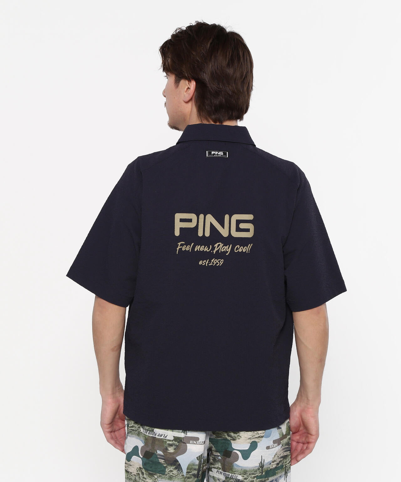 【PING APPAREL】全方向ストレッチサッカー半袖フルジップシャツ ＜NATIVE＞ (MENS)