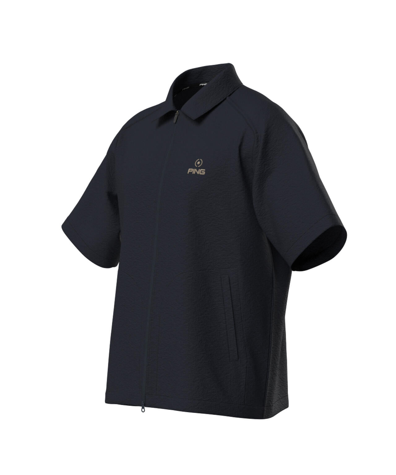 【PING APPAREL】全方向ストレッチサッカー半袖フルジップシャツ ＜NATIVE＞ (MENS)