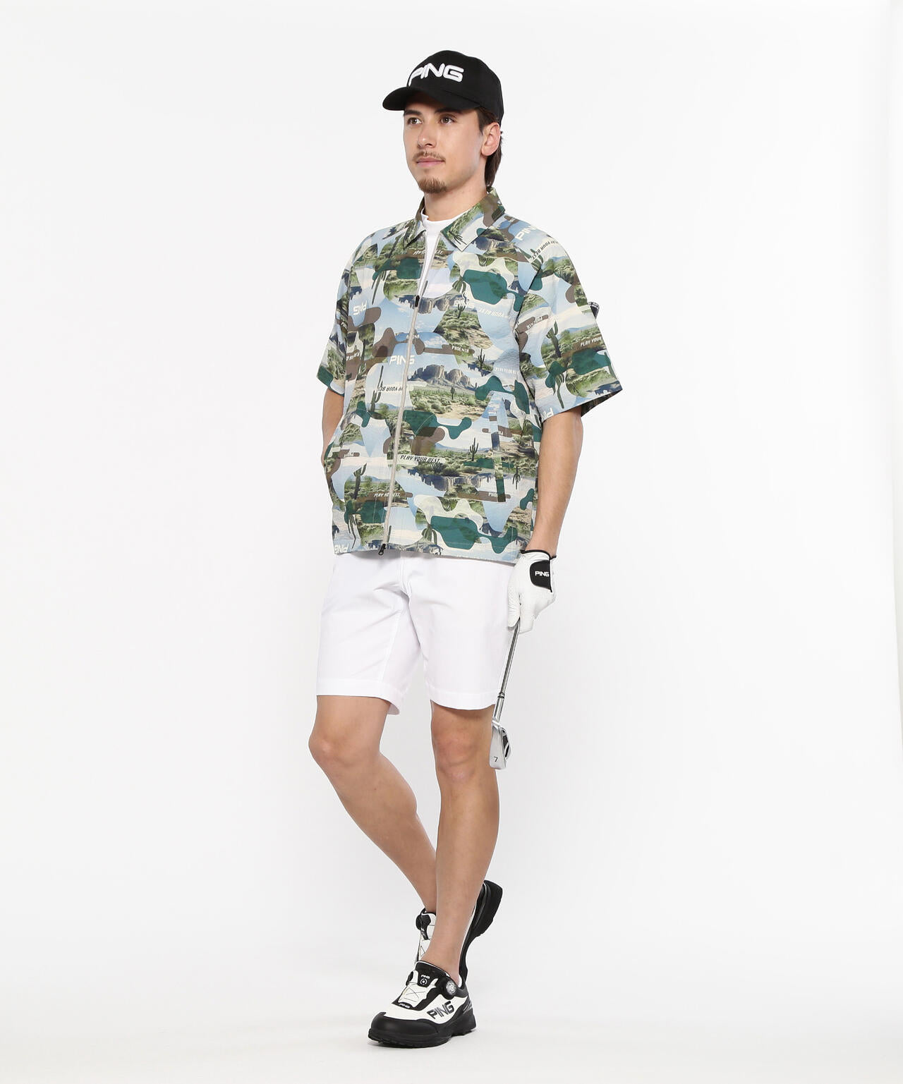 【PING APPAREL】全方向ストレッチサッカー半袖フルジップシャツ ＜NATIVE＞ (MENS)