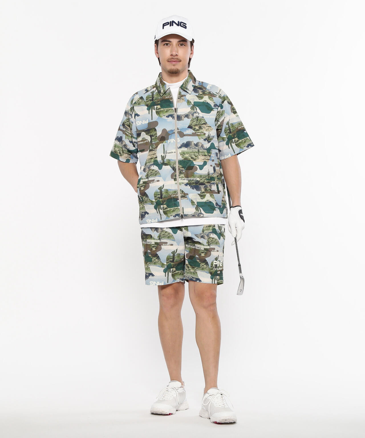 【PING APPAREL】全方向ストレッチサッカー半袖フルジップシャツ ＜NATIVE＞ (MENS)