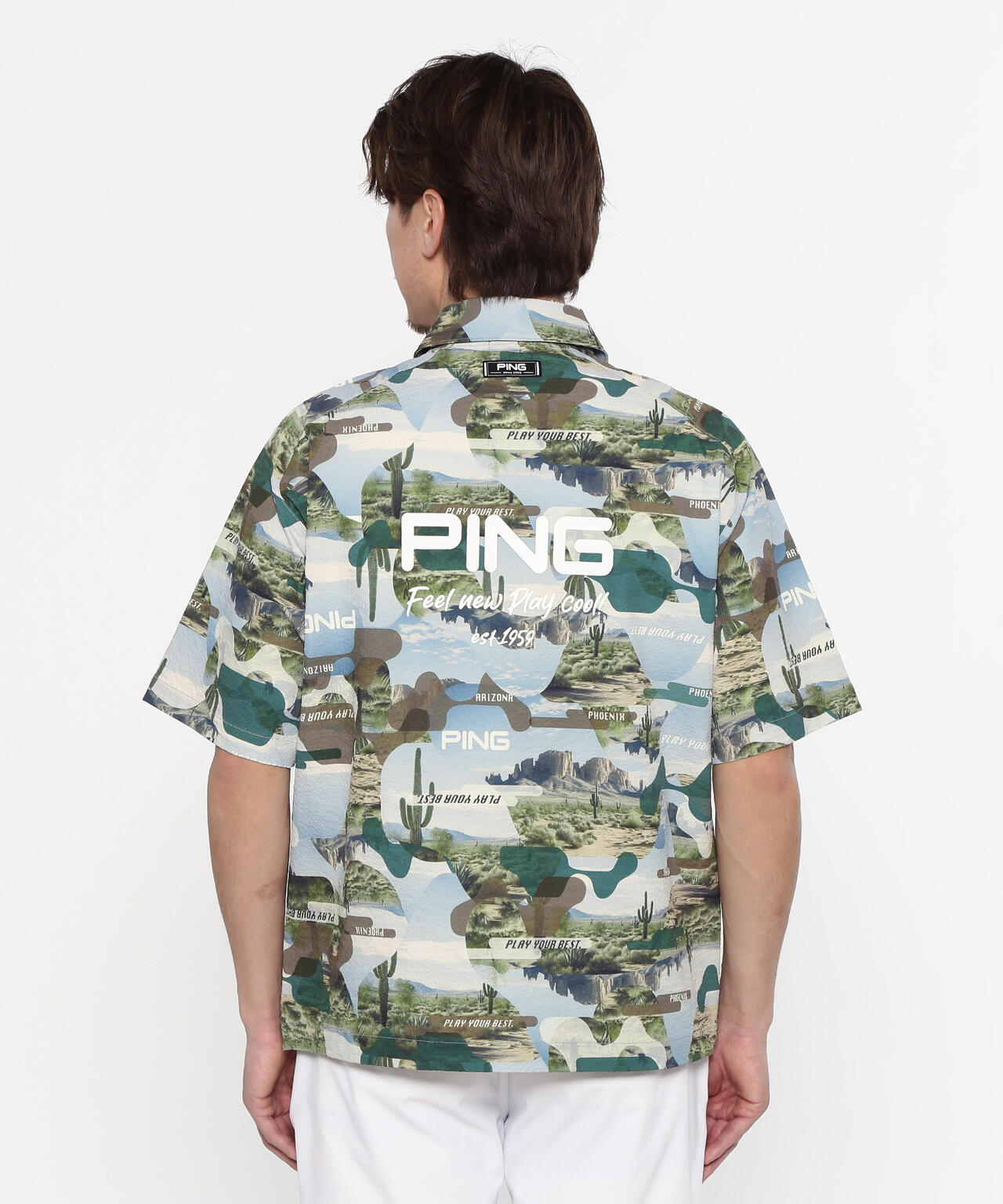 【PING APPAREL】全方向ストレッチサッカー半袖フルジップシャツ ＜NATIVE＞ (MENS)