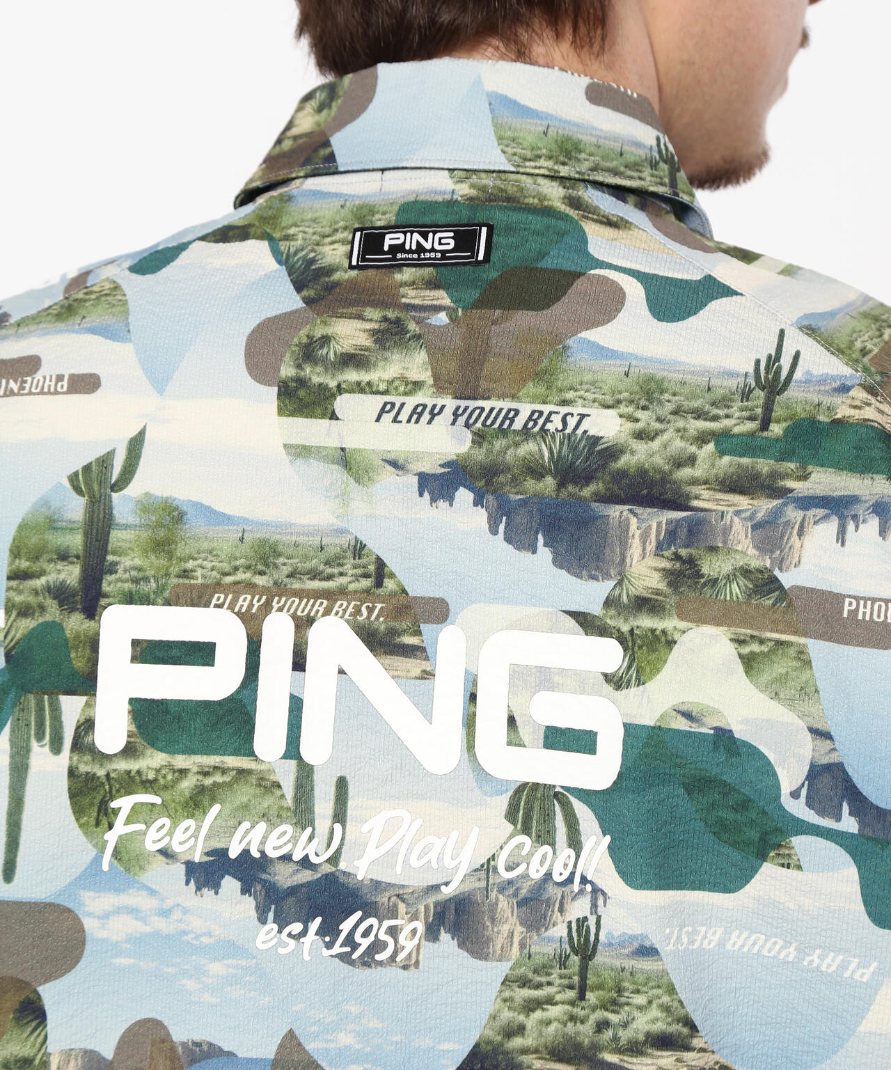 【PING APPAREL】全方向ストレッチサッカー半袖フルジップシャツ ＜NATIVE＞ (MENS)