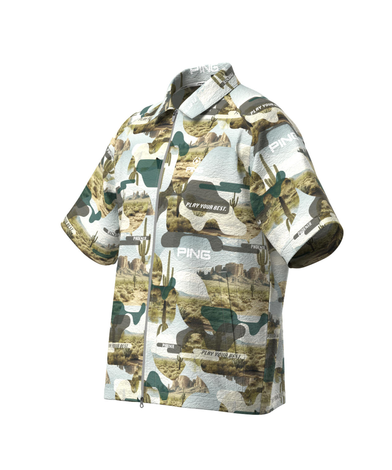 【PING APPAREL】全方向ストレッチサッカー半袖フルジップシャツ ＜NATIVE＞ (MENS)