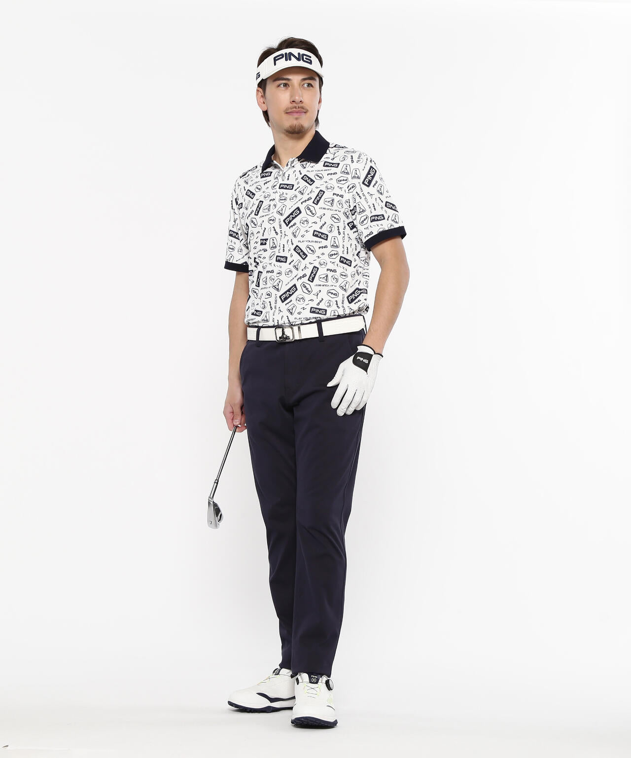 【PING APPAREL】総柄プリント半袖ポロシャツ ＜NATIVE＞ (MENS)