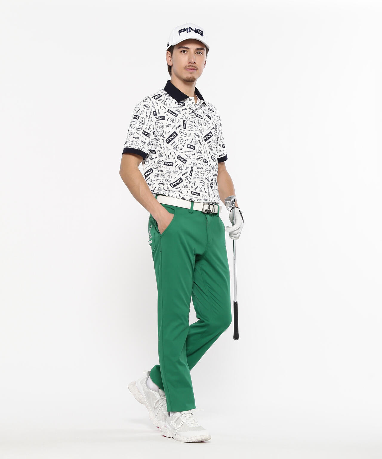 【PING APPAREL】総柄プリント半袖ポロシャツ ＜NATIVE＞ (MENS)