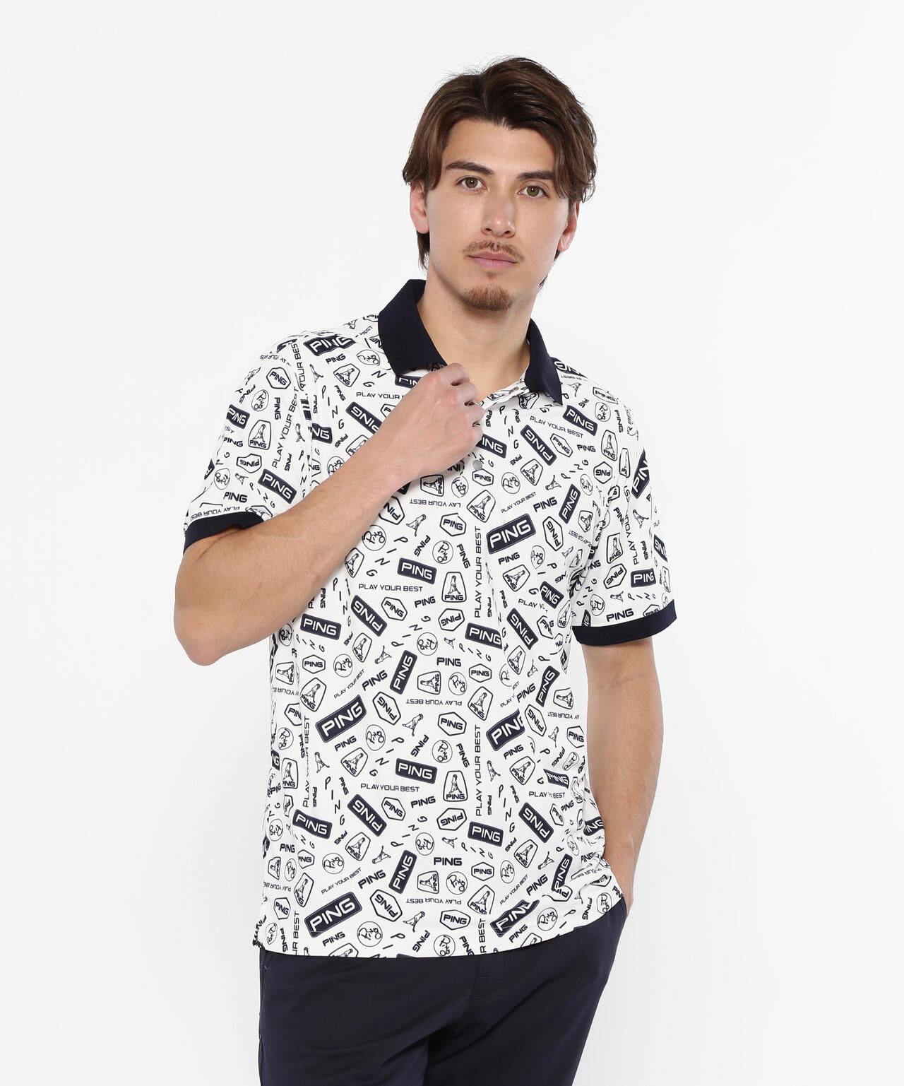 【PING APPAREL】総柄プリント半袖ポロシャツ ＜NATIVE＞ (MENS)