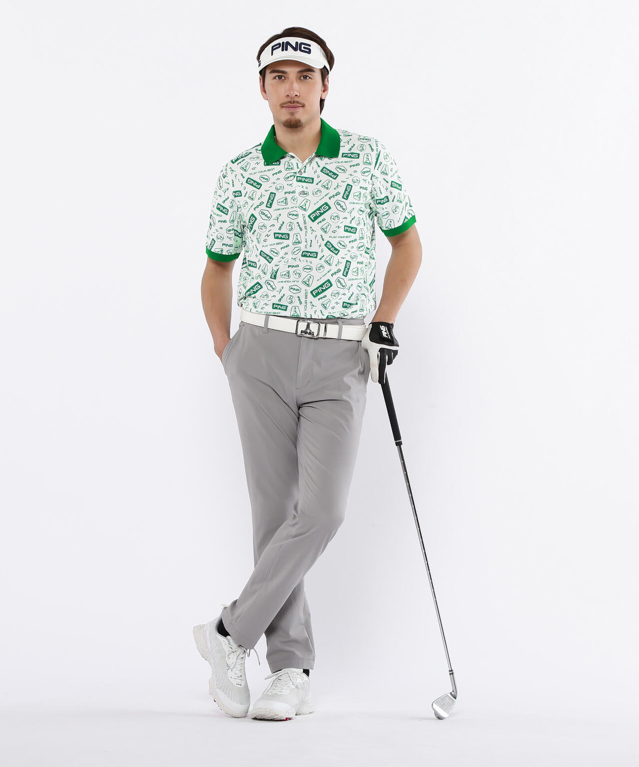 【PING APPAREL】総柄プリント半袖ポロシャツ ＜NATIVE＞ (MENS)