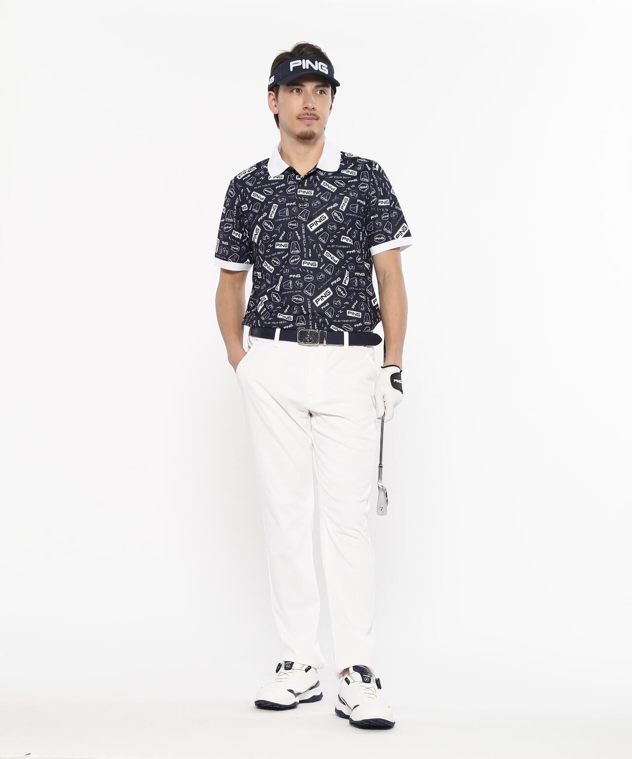 【PING APPAREL】総柄プリント半袖ポロシャツ ＜NATIVE＞ (MENS)