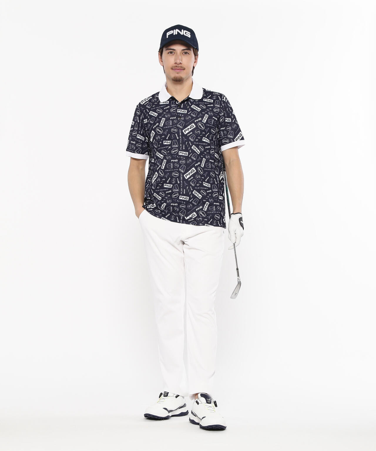 【PING APPAREL】総柄プリント半袖ポロシャツ ＜NATIVE＞ (MENS)