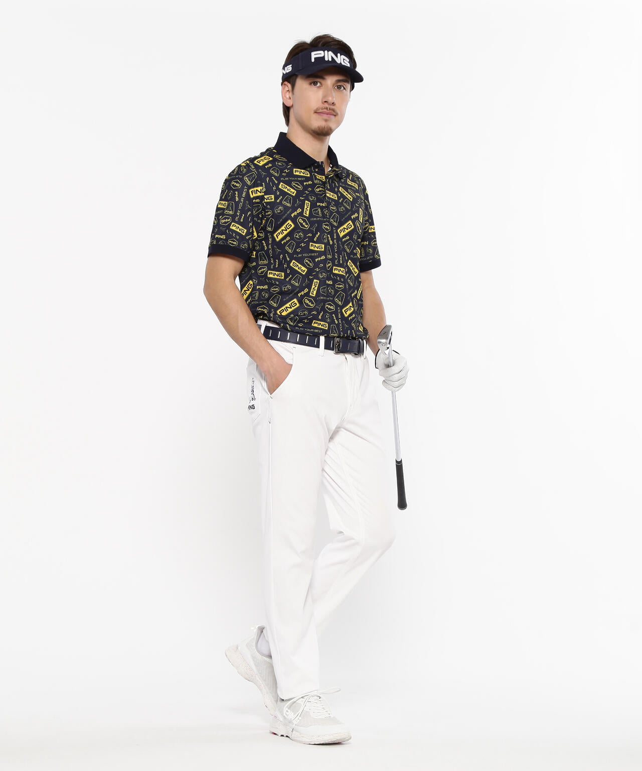 【PING APPAREL】総柄プリント半袖ポロシャツ ＜NATIVE＞ (MENS)