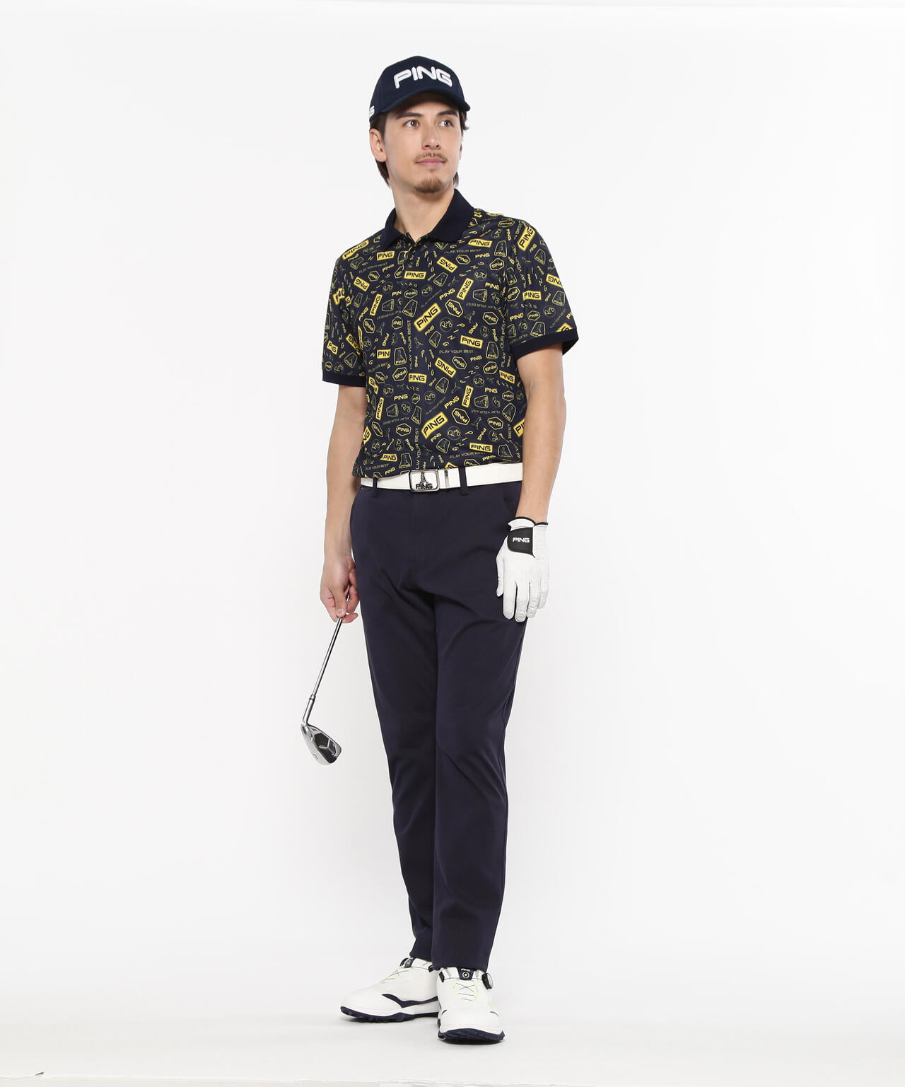 【PING APPAREL】総柄プリント半袖ポロシャツ ＜NATIVE＞ (MENS)