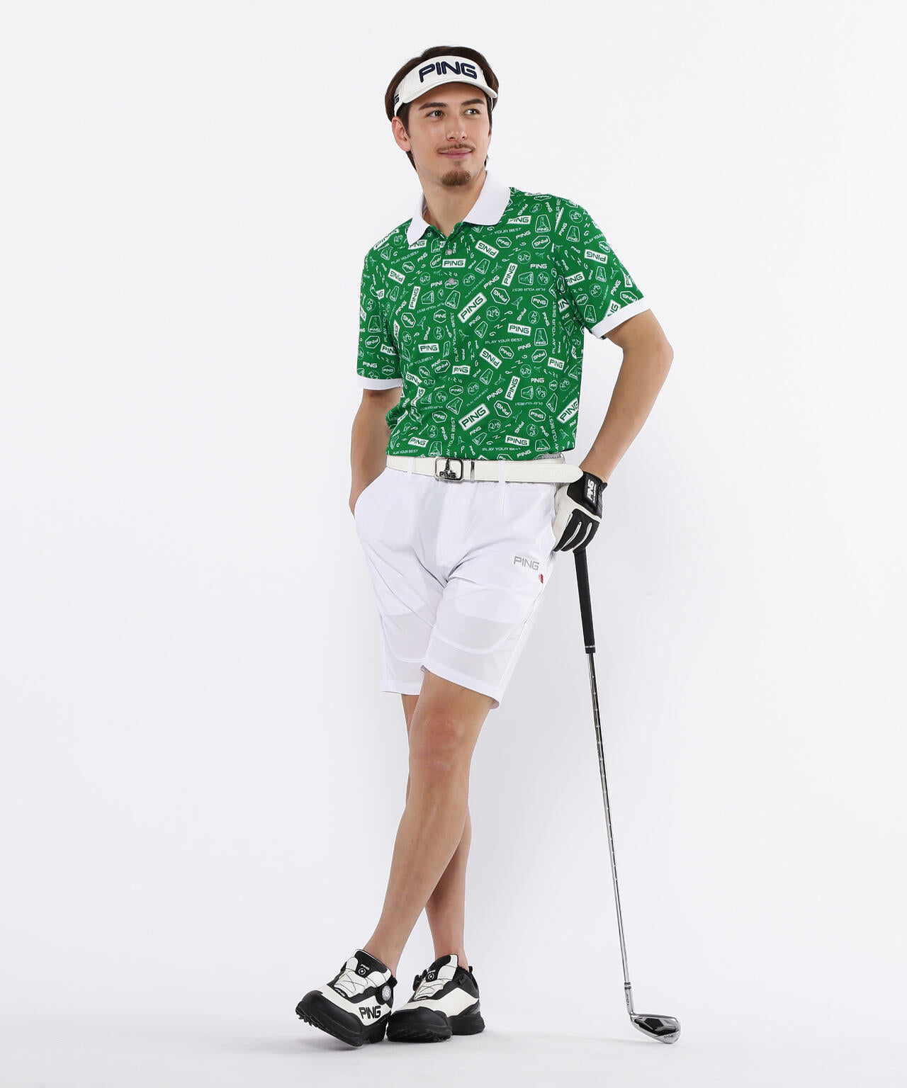 【PING APPAREL】総柄プリント半袖ポロシャツ ＜NATIVE＞ (MENS)