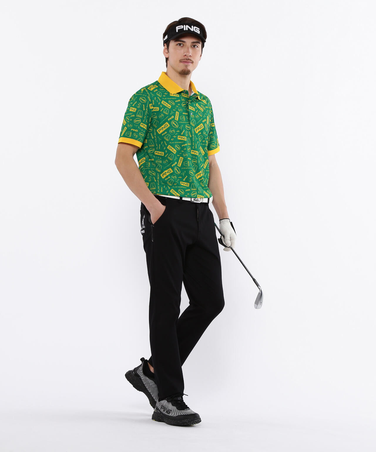 【PING APPAREL】総柄プリント半袖ポロシャツ ＜NATIVE＞ (MENS)