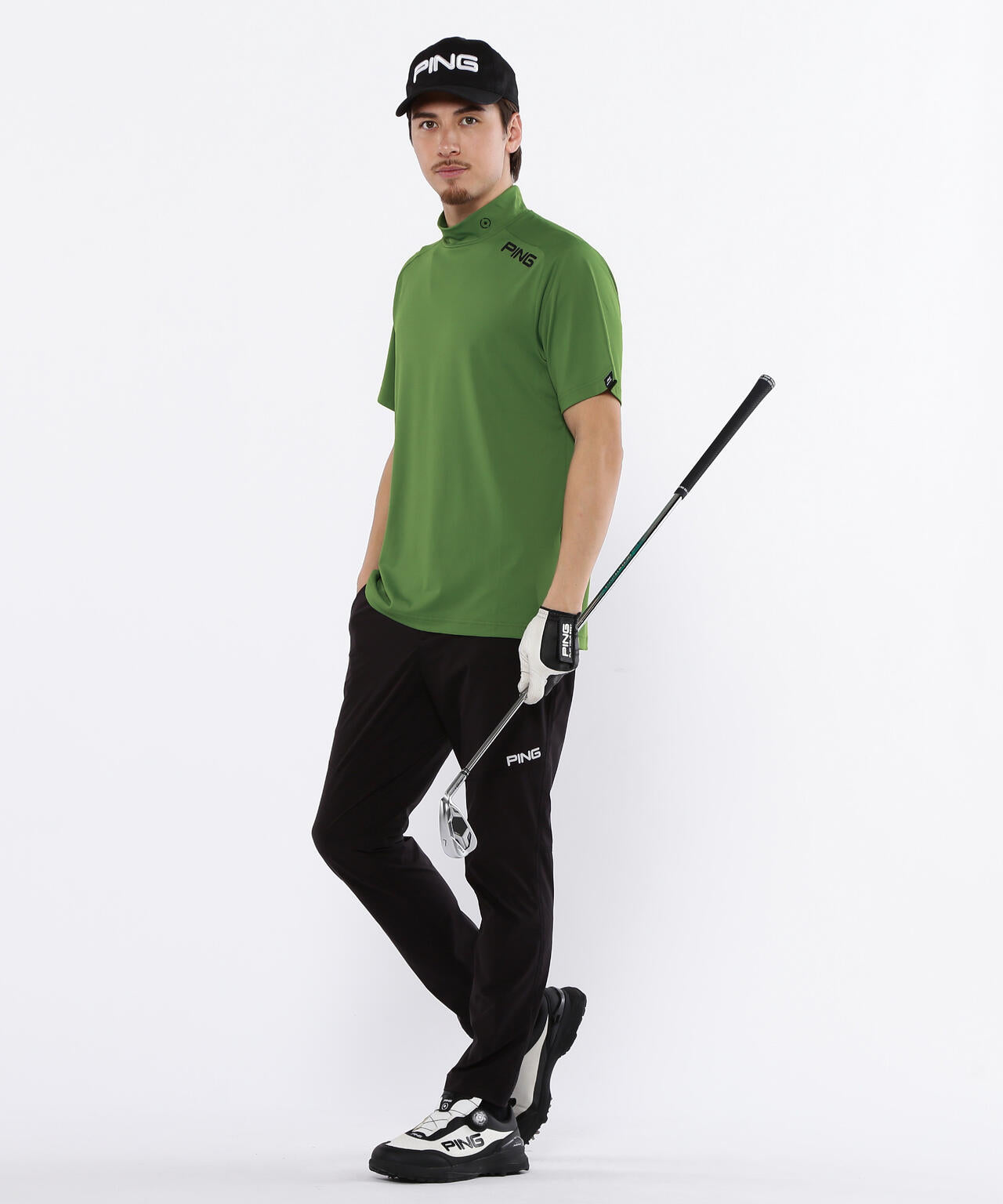 【PING APPAREL】メッシュパネルジャガード半袖ハイネックカットソー ＜PERFORMANCE＞ (MENS)