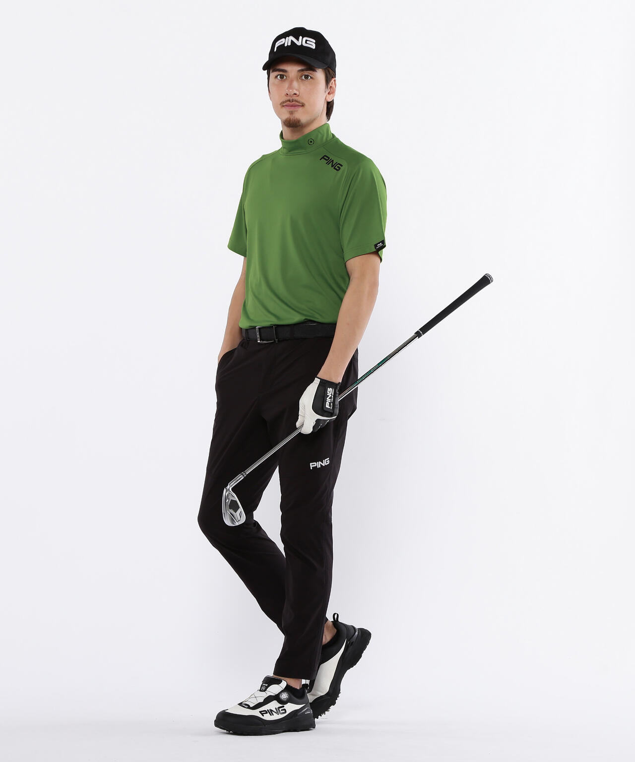 【PING APPAREL】メッシュパネルジャガード半袖ハイネックカットソー ＜PERFORMANCE＞ (MENS)