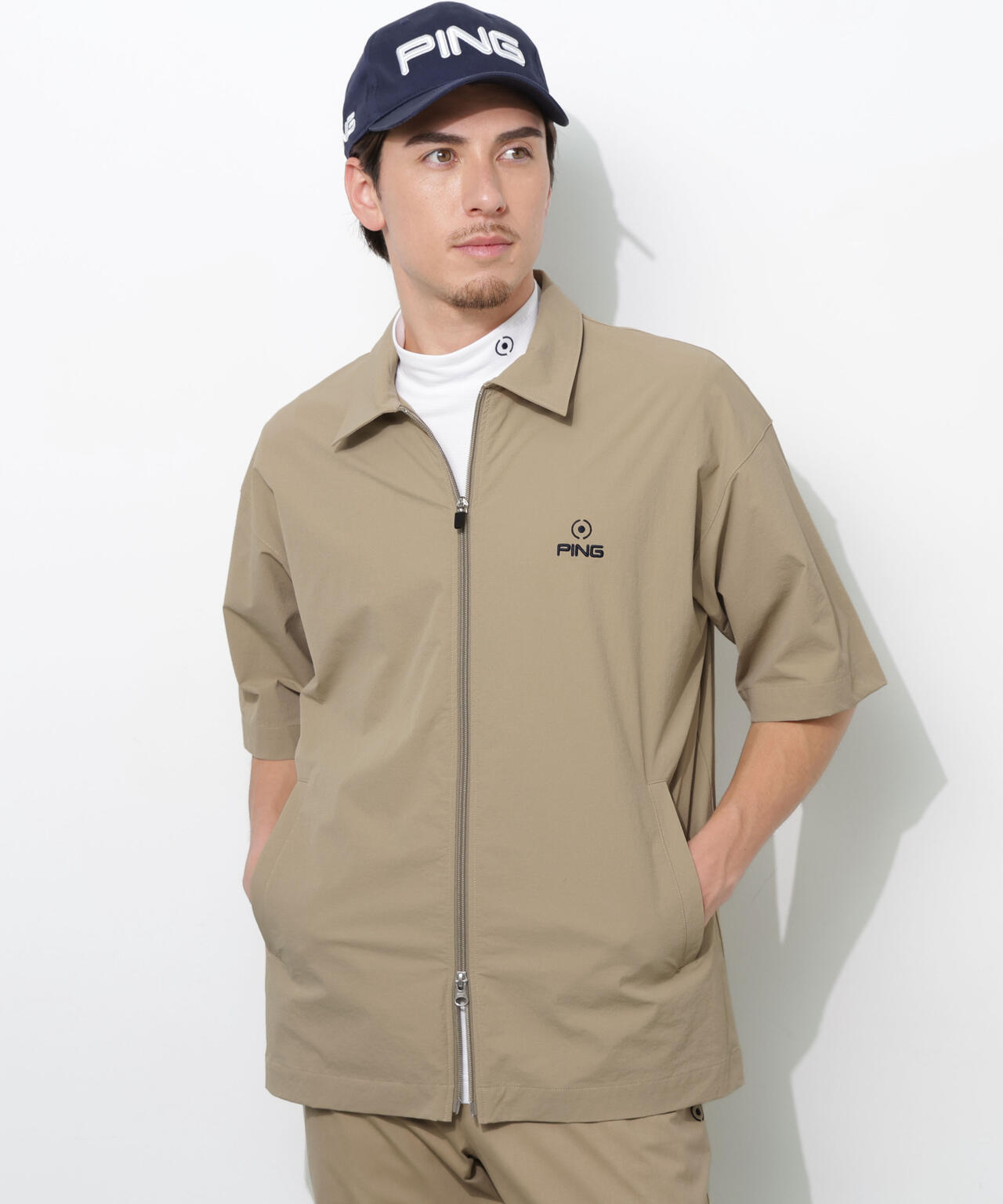 【PING APPAREL】ストレッチリップストップ半袖フルジップシャツ ＜NATIVE＞ (MENS)