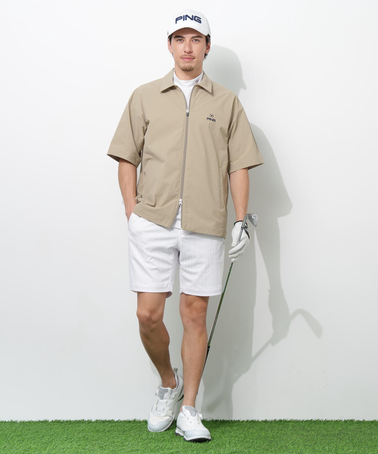 【PING APPAREL】全方向ストレッチ凸凹ストライプジャカードショートパンツ ＜NATIVE＞ (MENS)