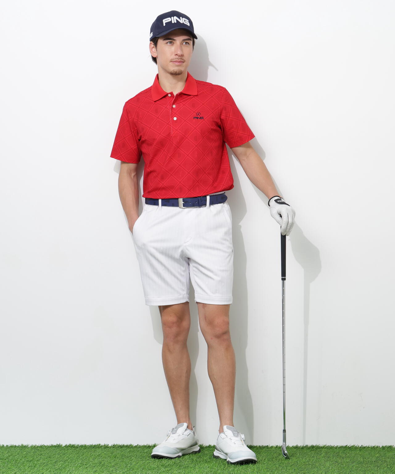 【PING APPAREL】全方向ストレッチ凸凹ストライプジャカードショートパンツ ＜NATIVE＞ (MENS)