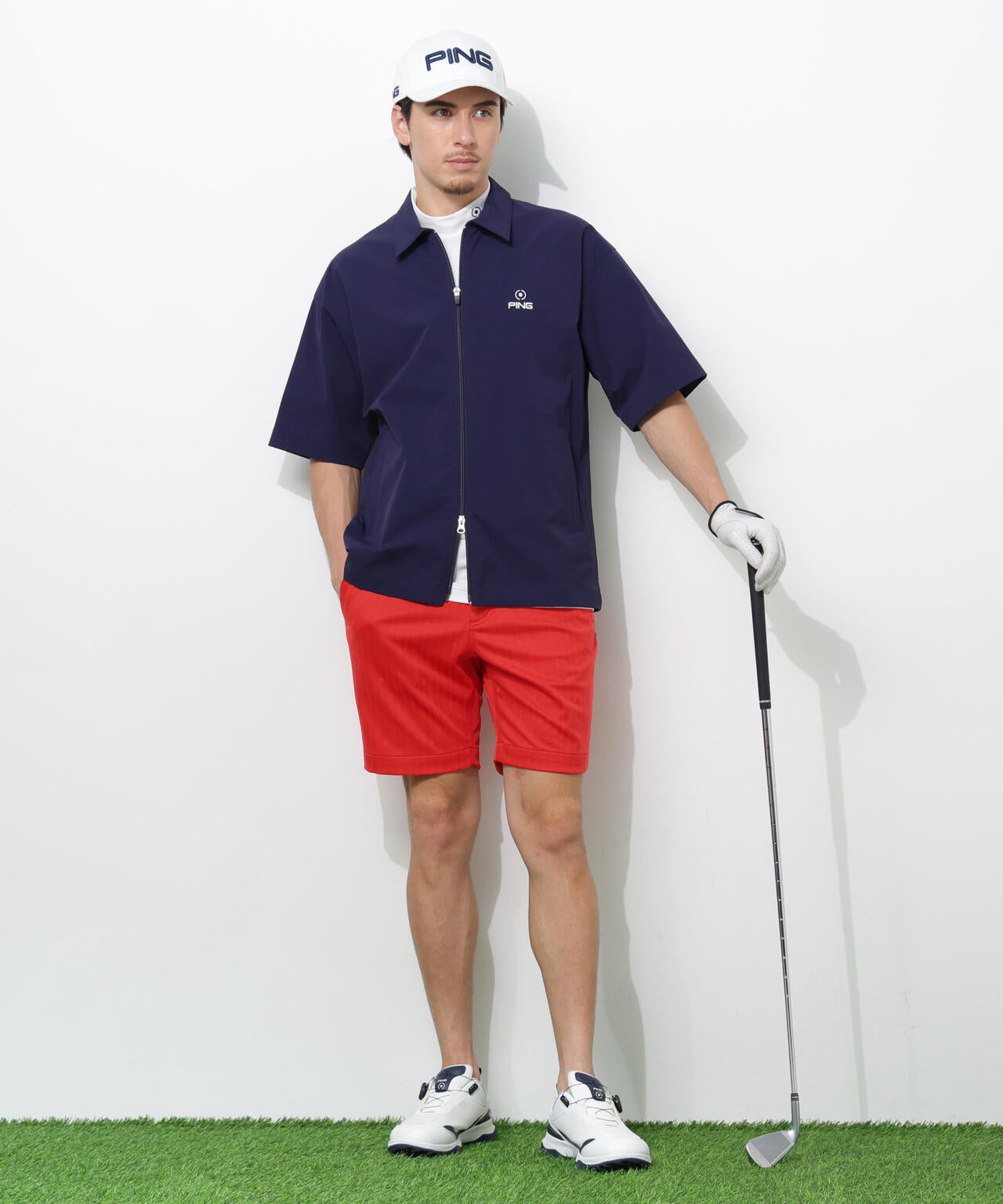 【PING APPAREL】全方向ストレッチ凸凹ストライプジャカードショートパンツ ＜NATIVE＞ (MENS)