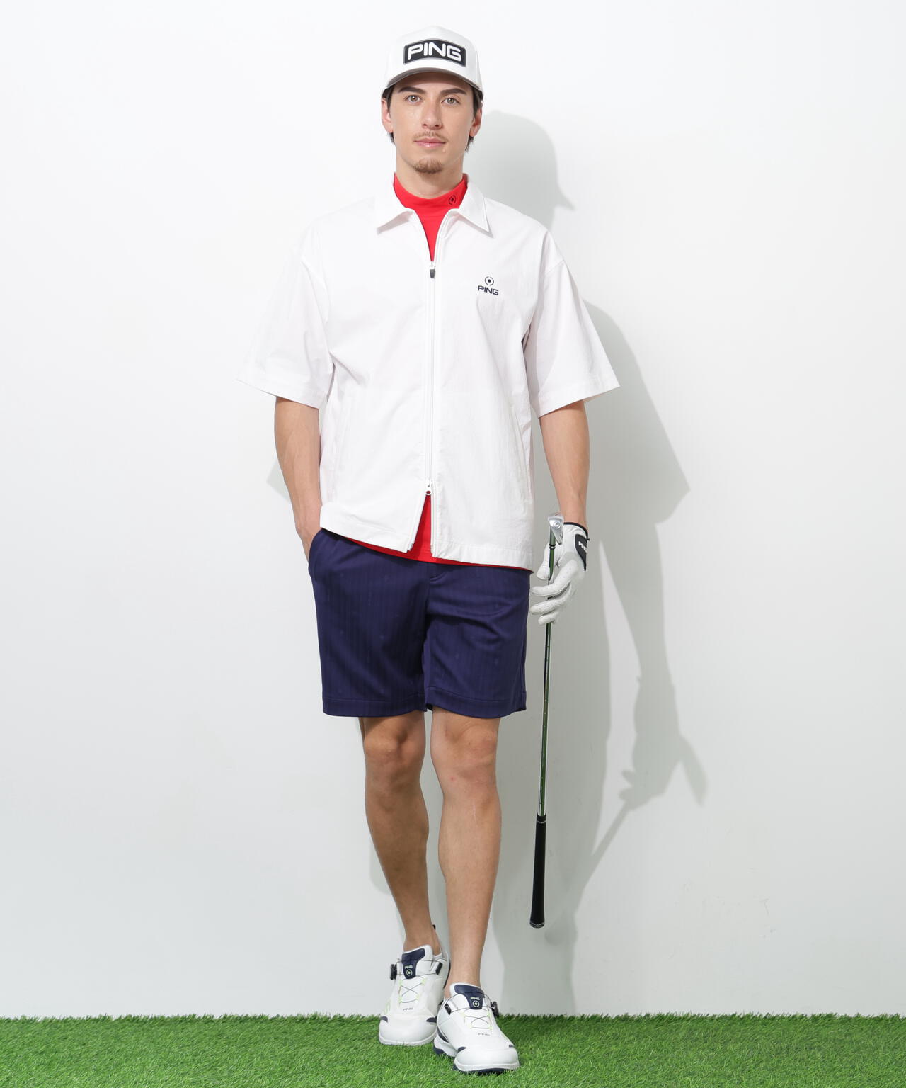 【PING APPAREL】全方向ストレッチ凸凹ストライプジャカードショートパンツ ＜NATIVE＞ (MENS)