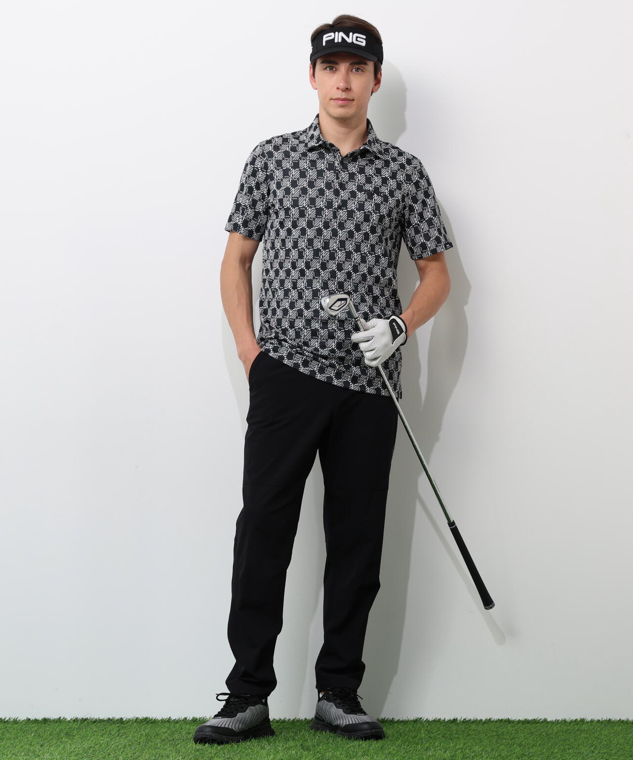【PING APPAREL】AZモノグラムジャカードブロックロゴ半袖ポロシャツ ＜PERFORMANCE＞ (MENS)