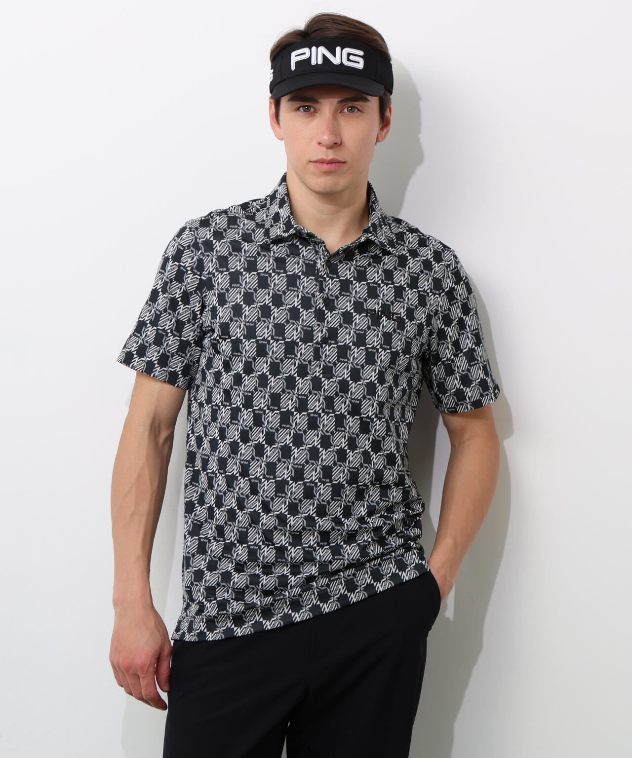 【PING APPAREL】AZモノグラムジャカードブロックロゴ半袖ポロシャツ ＜PERFORMANCE＞ (MENS)