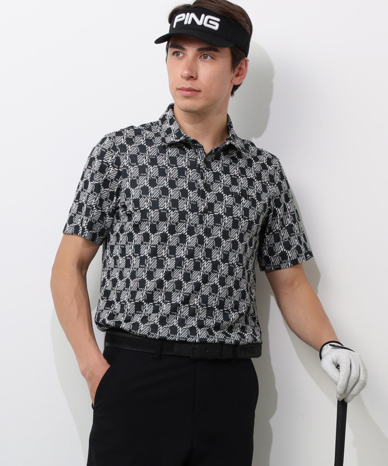 【PING APPAREL】AZモノグラムジャカードブロックロゴ半袖ポロシャツ ＜PERFORMANCE＞ (MENS)