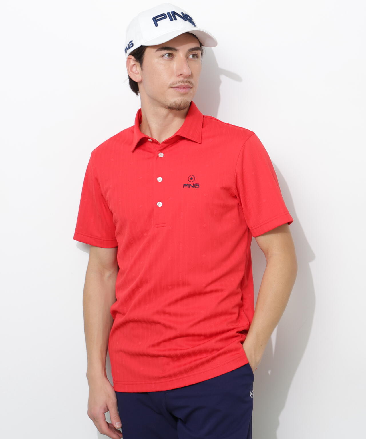 【PING APPAREL】凸凹ストライプジャガード半袖ポロシャツ ＜NATIVE＞ (MENS)