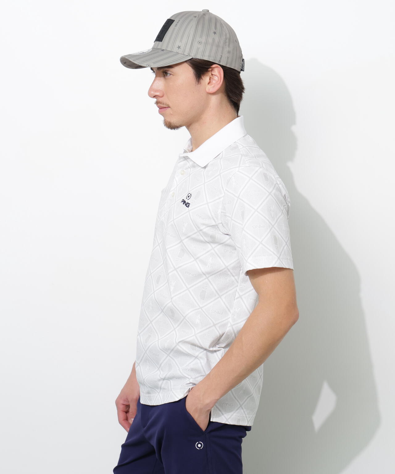 【PING APPAREL】バイアスチェックプリントEPIX変形ストレッチサッカー半袖ポロシャツ ＜NATIVE＞ (MENS)