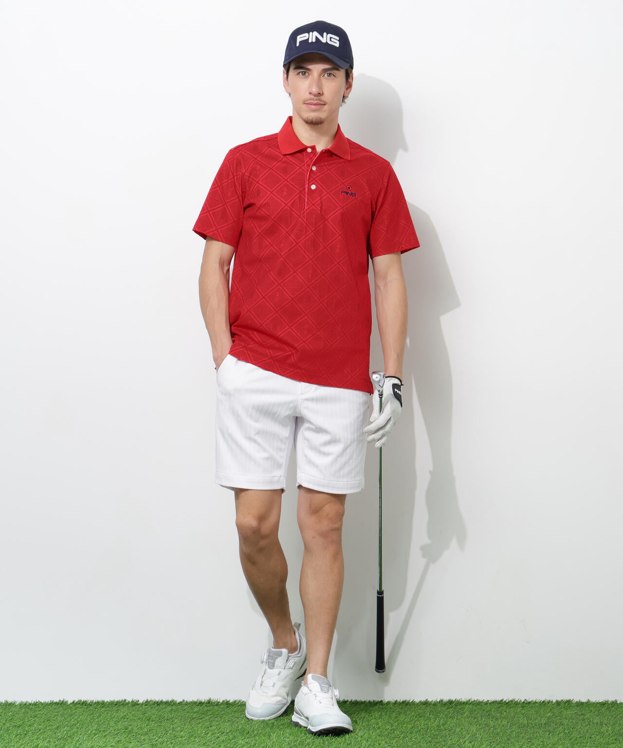 【PING APPAREL】バイアスチェックプリントEPIX変形ストレッチサッカー半袖ポロシャツ ＜NATIVE＞ (MENS)
