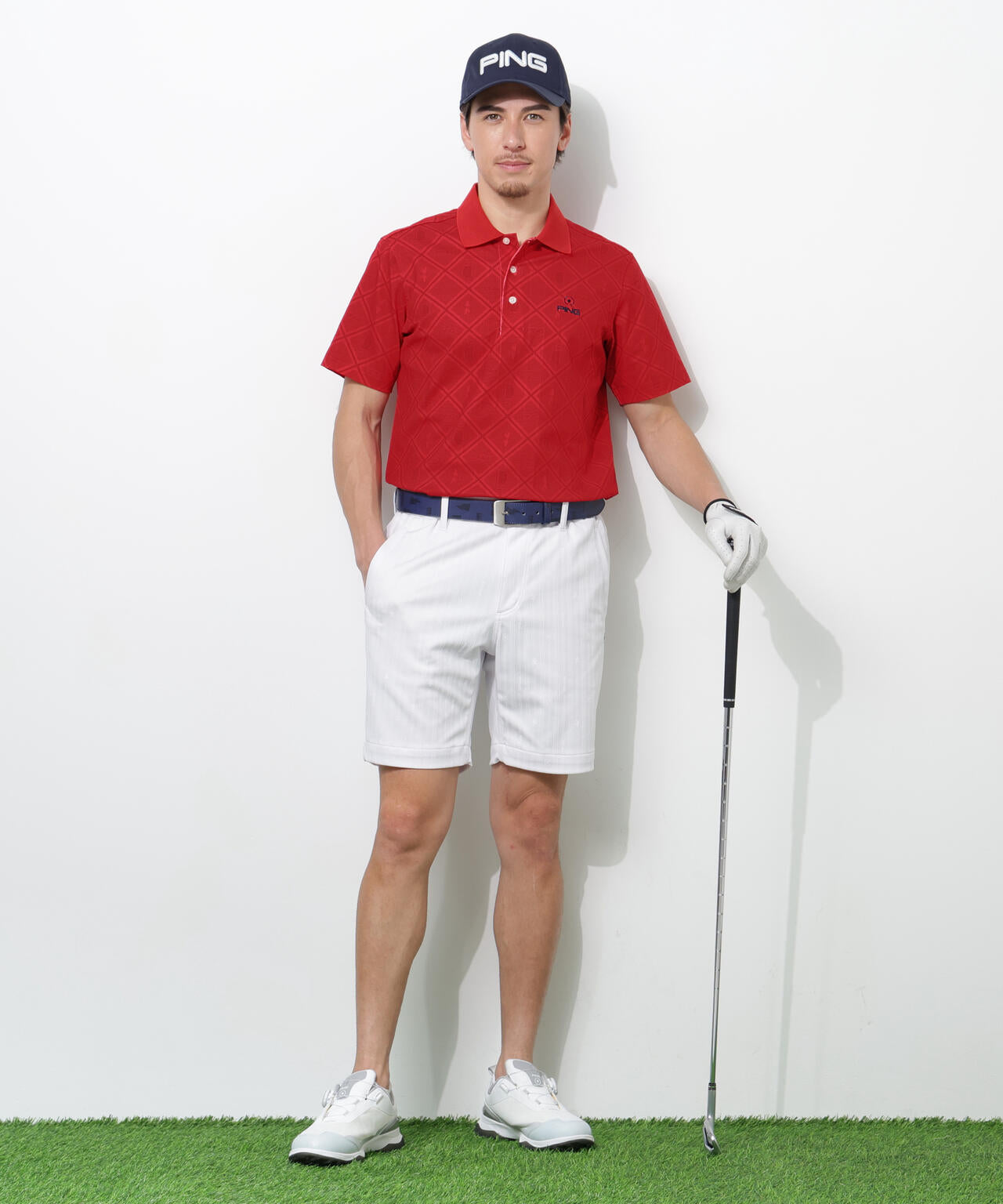 【PING APPAREL】バイアスチェックプリントEPIX変形ストレッチサッカー半袖ポロシャツ ＜NATIVE＞ (MENS)